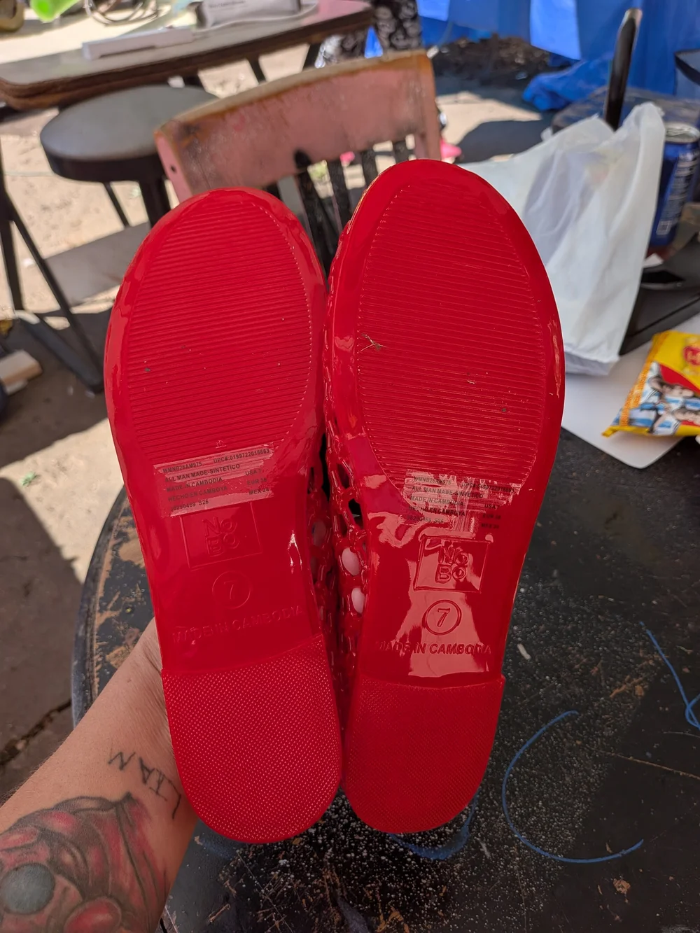No Boundaries Bright Red Jelly Lattice Slip-On Flats - Women
